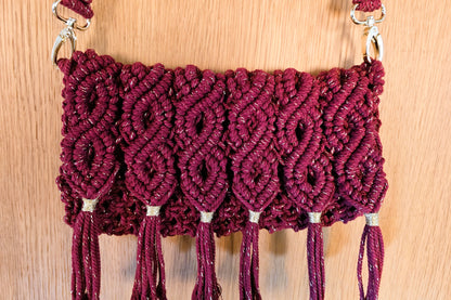 Sac en macramé - Bordeau et Fil or