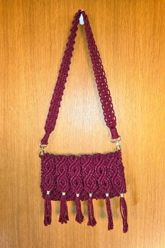 Sac en macramé - Bordeau et Fil or