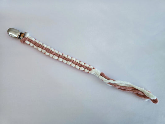 Attache tétine Blanc et Vieux Rose